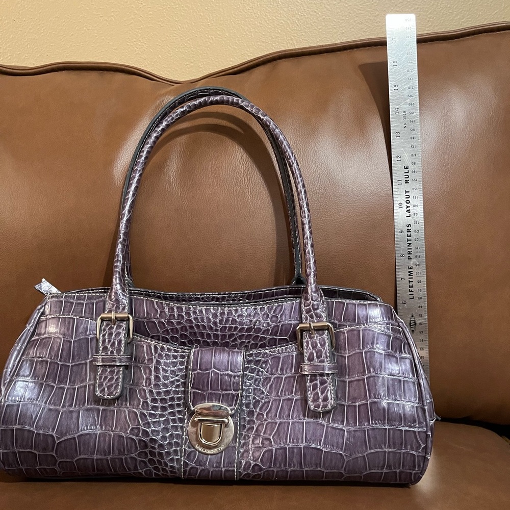 Vintage Liz Claiborne Faux Crocodile Handbag in Gray/Blue